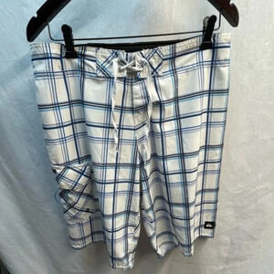 Quiksilver White Plaid Swim Board Short 30